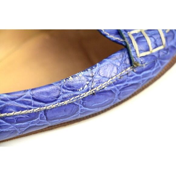 Daniblack BLUE CROCO EMBOSSED REAL LEATHER LOAFER FLATS POINTED TOE SHOES 7.5M - Picture 6 of 12